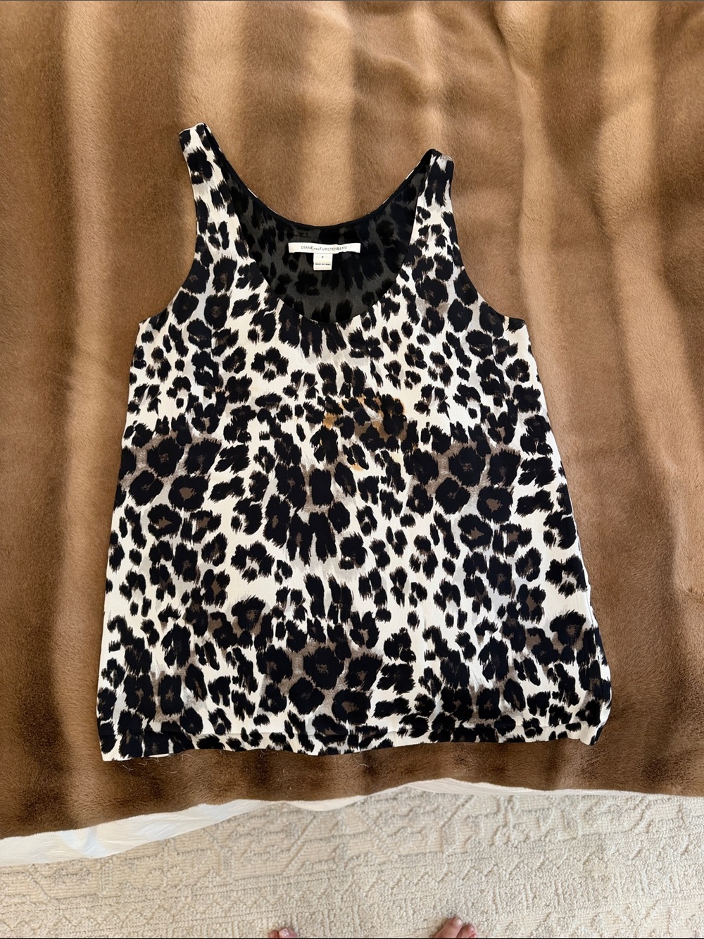 Diane Von Furstenberg Designer Leopard Print Sleeveless Camisole - Black & Cream